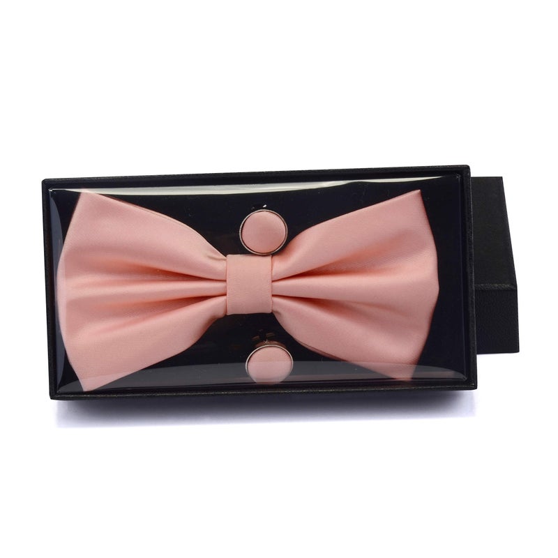 GUSLESON Mens Rose Gold Bow Tie Solid Wedding Pre-tied Bowtie and Pocket Square Cufflink Set (0570-24) - Image 5